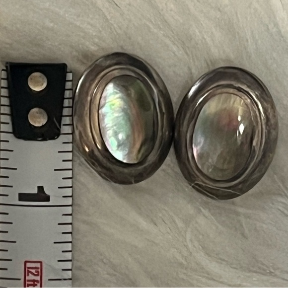 Vintage Sterling Abalone Pierced Earrings - Picture 2 of 9